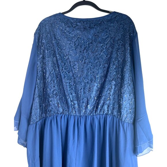 Bloomchic Plus Size 3X Blue Lace & Chiffon Maxi Dress With Flutter Sleeves - Picture 8 of 12
